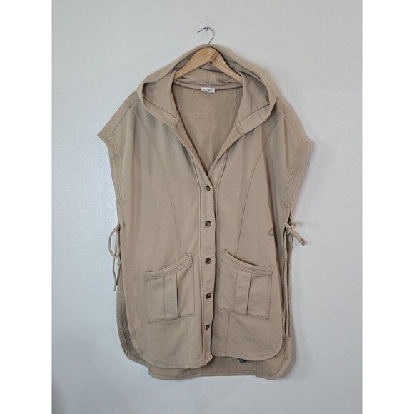 PILCRO Side Tie Button Front Poncho Women S / M Lagenlook Oversized Hooded Vest - Picture 2 of 13